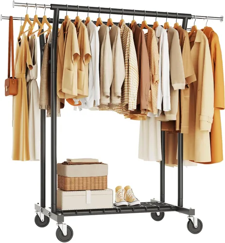 Miniatura 10 de HYSEYY Heavy Duty Clothes Rack, Rolling Clothing Rack for Hanging Clothes with Shelves Load 700LBS,Portable Garment Wardrobe Closet Rack with Wheels