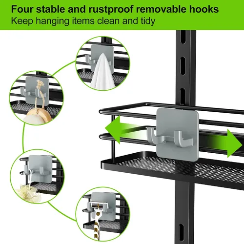 Miniatura 8 de Orimade Organizador ajustable para colgar sobre la puerta de la ducha con ganchos, estante organizador de baño, estante de almacenamiento, cesta