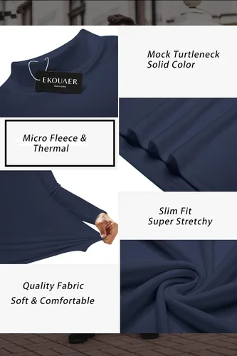 Miniatura 5 de Ekouaer Camisas de manga larga con cuello alto falso para hombre, suéter térmico ligero