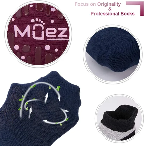 Miniatura 25 de Muezna Calcetines de yoga antideslizantes para mujer, antideslizantes, para pilates, barras, calcetines de hospital con agarres, talla 5-10