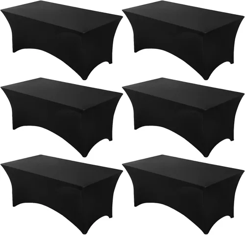 Miniatura 8 de Fixwal Paquete de 3 Manteles Negros para Mesas Rectangulares de 6 Pies, Manteles Rectangulares Elásticos de Spandex Ajustables de 6 Pies