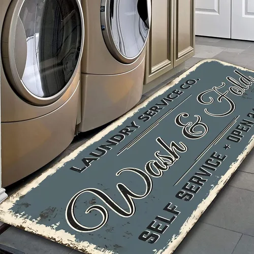 Miniatura 6 de Alfombra rústica para lavandería, antideslizante, lavable a máquina, decoración para cocina, baño, baño, baño, color negro (72 x 24 pulgadas)