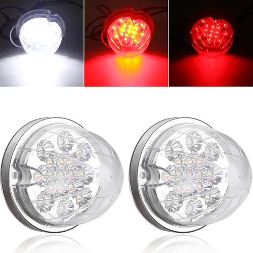 2 piezas de luces de señalización y marcador de doble revolución en rojo y blanco con 17 luces LED de sandía, lentes transparentes y bisel de acero