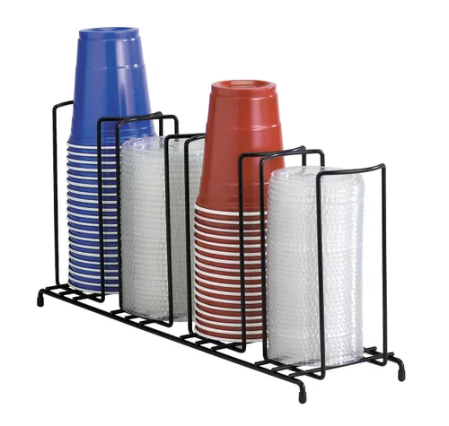 Miniatura 5 de Dispense-Rite WR-3 Organizador de tazas y tapas de alambre de tres secciones para encimera, se adapta a tazas y tapas de 8 a 44 onzas, alambre negro