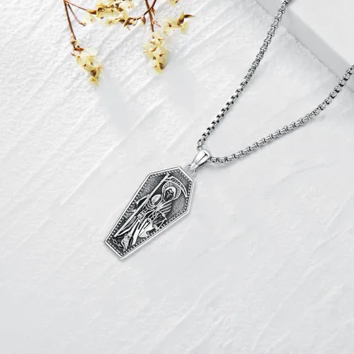 Miniatura 177 de Collar de pentagrama de plata de ley con triple luna, diosa celta, nudo celta, nudo de brujas, Ankh, sol y luna, Hécate, lilith, Santa Muerte