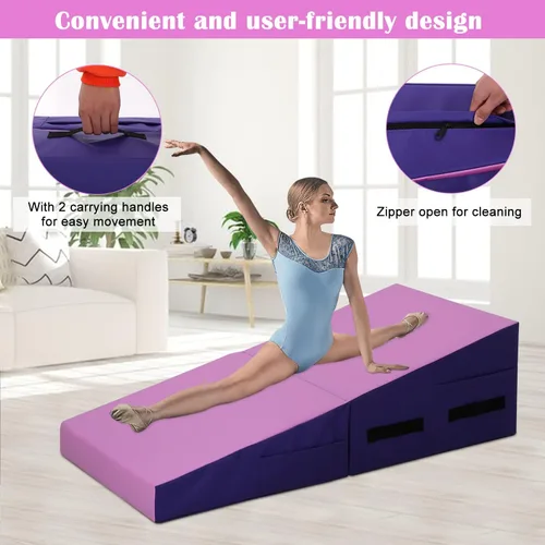 Miniatura 5 de Colchoneta de gimnasia de 48 x 24 pulgadas, plegable, inclinada, con superficie de PVC antideslizante y asas para niños, entrenamiento en casa