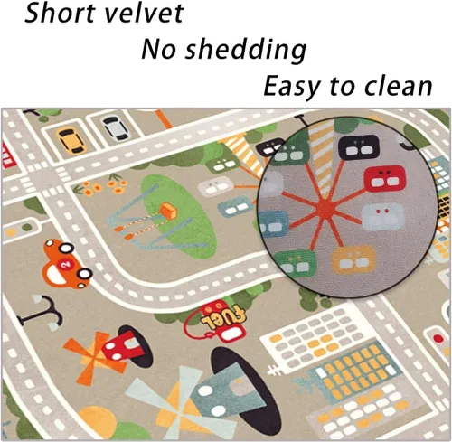 Miniatura 3 de Alfombra de juego para autos de juguete, alfombra para niños con carreteras para sala de juegos, alfombra de carretera de la vida urbana