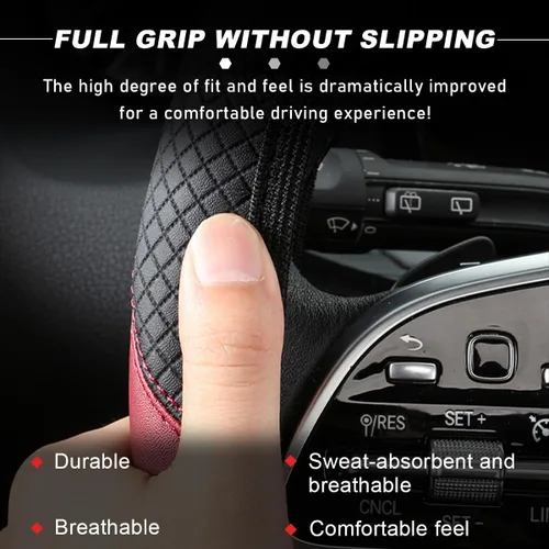 Miniatura 3 de DXNQ Funda para volante de automóvil, 15 pulgadas de fibra de carbono con costuras de piel, protector de volante de color, antideslizante, elástica