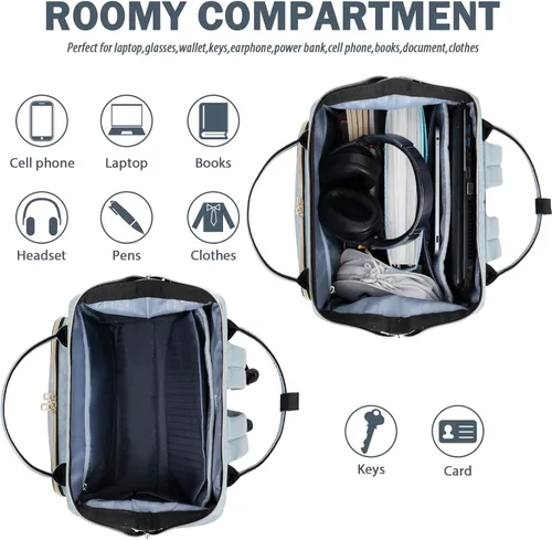Miniatura 4 de VANKEAN Mochila para laptop de 17 pulgadas para mujeres y hombres, bolsa de trabajo de computadora de moda, gran capacidad, impermeable, con puerto