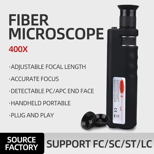 Miniatura 2 de Lupa de fibra óptica de mano 400x microscopio de inspección óptica de fibra LED Iluminación antideslizante caucho 0.098 in SC/FC/ST/0.049 in LC