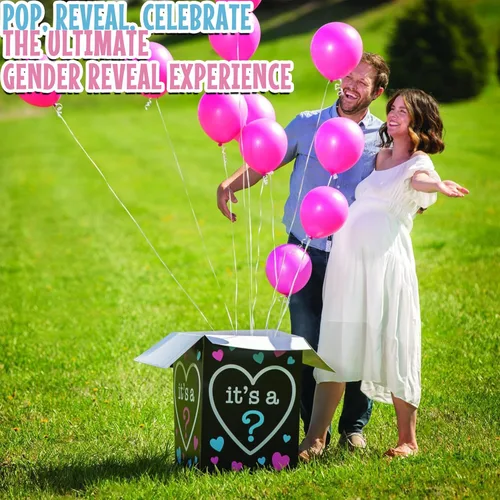 Miniatura 4 de Fun Express Caja de globos de revelación de género para fiesta de baby shower, caja de cartón negra de alta calidad de 24 pulgadas de alto