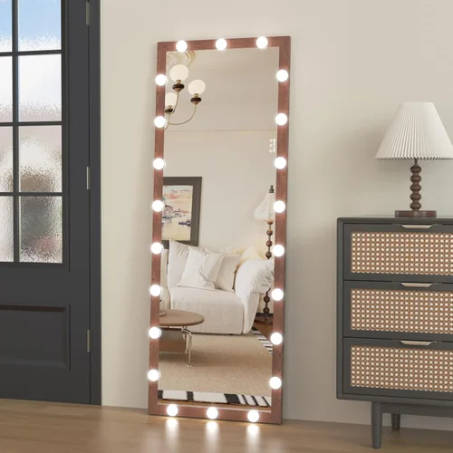 Miniatura 10 de ANYHI Espejo de cuerpo entero con luces, 62.6 x 23.3 pulgadas, espejo LED de cuerpo entero de pie con 22 bombillas regulables, espejo de piso