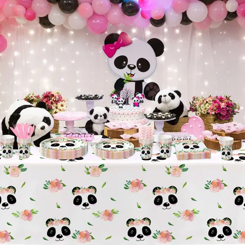 Miniatura 5 de Suministros de fiesta de panda para cumpleaños y baby shower, decoración de fiesta de cumpleaños de panda para niñas, plato de papel, taza