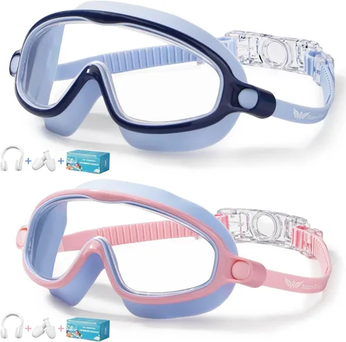 Miniatura 10 de Paquete de 2 gafas de natación para niños, sin fugas, antivaho, anti-UV, para niños y niñas de 4 a 14 años Espejo verde y espejo negro