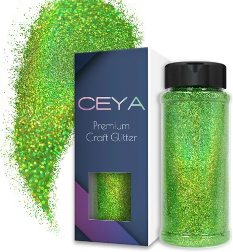 Miniatura 8 de Ceya 110g/ 3.8oz Polvo de Purpurina Holográfica Ultra Fina Láser Verde 1/128” 0.008” 0.2mm para Slime, Resina Epoxy, Manualidades, Vaso, Joyería