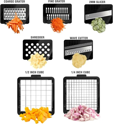 Miniatura 2 de Picadora de verduras con recipiente, picadora de verduras y picadora de alimentos con 7 cuchillas de acero inoxidable, cortador de cebolla