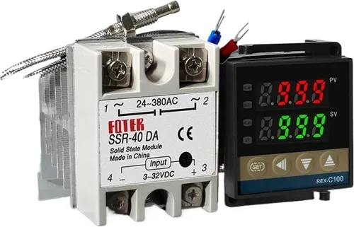 REX-C100 PID Controlador de temperatura 220 V, salida de termostato digital de 400 grados, termopar tipo SSR 40A SSR K (color : una salida SSR juego