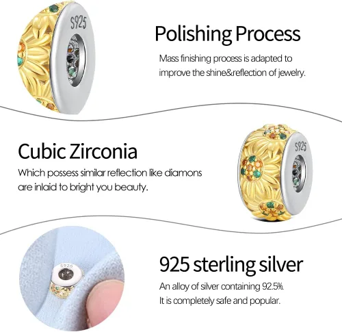 Miniatura 28 de Pandach Dijes colgantes de plata de ley 925 para pulseras y collares, dijes colgantes de Madonna con cuentas de girasol, joyería para mujer