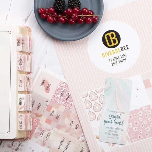 Miniatura 6 de DiverseBee Pestañas laminadas de la Biblia para mujeres (letra grande, fácil de leer), pestañas coloridas para libros de diario bíblico, regalo Rosa