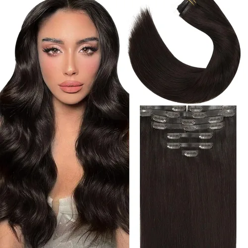 Miniatura 9 de Lacer Hair Glam - Extensiones de cabello humano con clip, sin costuras, color negro hueso, 4.33 oz, 7 unidades, 20 pulgadas, con clip de trama