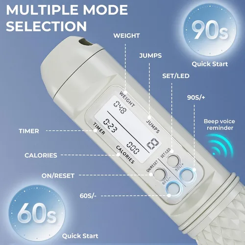 Miniatura 3 de Cuerda de saltar inteligente con pantalla LED y contador de saltos, diseño inalámbrico con peso para gimnasio en casa y HIIT, alambre de acero