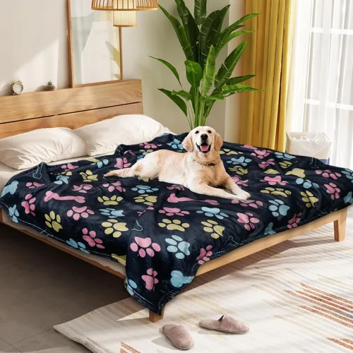 Miniatura 16 de Manta Suave para Perros para Perros Grandes - Manta Mullida para Mascotas para Gatos y Cachorros, Manta Reversible con Diseño de Huellas de Pata gris