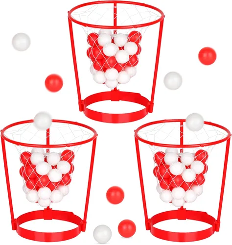 Miniatura 9 de Hooqict Paquete de 3 piezas de juego de fiesta de baloncesto para niños y adultos, juego de diadema ajustable con 40 bolas para fiesta de carnaval
