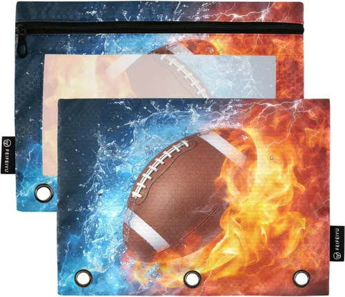 Miniatura 39 de Estuche para lápices de fútbol de fútbol en campo para carpeta de 3 anillas, paquete de 2 bolsas impermeables para lápices, estuche transparente