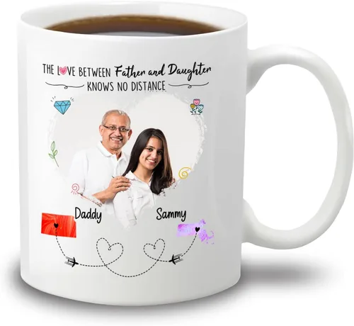 Taza de café blanca con texto en inglés «Choose States Names», 11 tazas de 15 onzas con texto en inglés «The Love Between Father And Daughter Knows