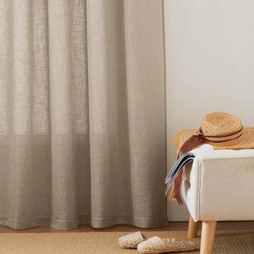 Miniatura 7 de RYB HOME Cortinas de lino semitraslúcidas de mezcla de lino, bolsillo para barra, elegantes, filtrantes de luz, privacidad, caqui, 52 pulgadas
