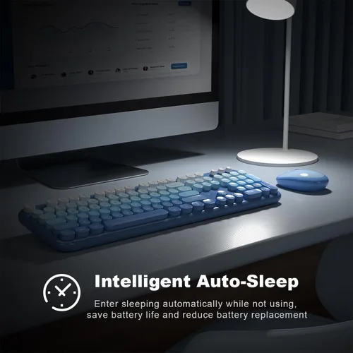 Miniatura 64 de KNOWSQT Combo de teclado y ratón inalámbrico, teclados lindos de tamaño completo estilo máquina de escribir 2.4G azul colorido - receptor USB Plug
