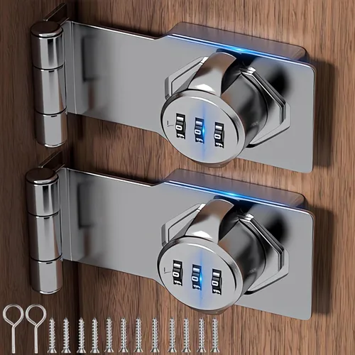 Miniatura 12 de Cerradura y pestillos para puerta corrediza de granero de 90 grados – Cerraduras rotativas con contraseña de gabinete para armario, cobertizo, Negro