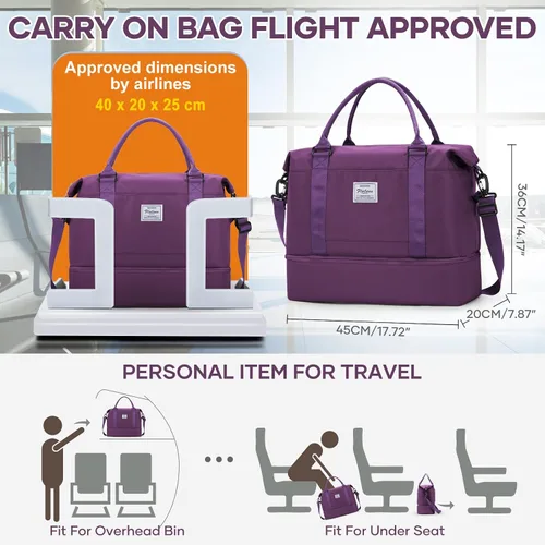 Miniatura 2 de VECAVE Bolsa de viaje para mujer, bolsa deportiva para gimnasio, E20-Púrpura profundo, Grande, Bolsa de viaje