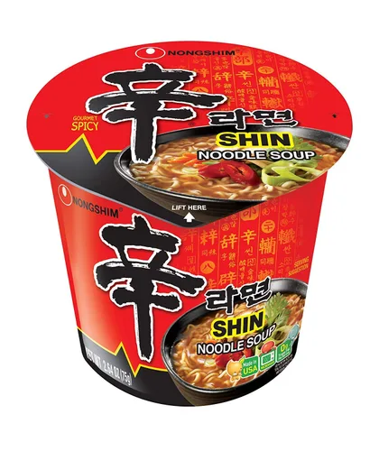 Nongshim Shin Cup - Sopa de fideos, picante gourmet, 2.64 onzas, paquete de 24