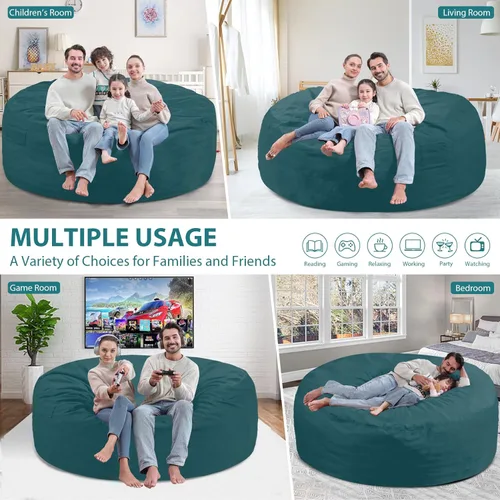Miniatura 179 de Puf de 5 pies, puf grande con relleno de espuma viscoelástica, sofá puff esponjoso con funda de terciopelo holandés, puf redondo para sala de estar