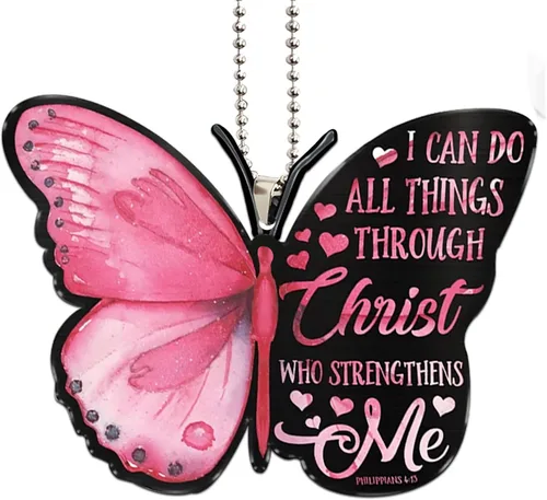 Miniatura 7 de Talataca Mariposa rosa con texto en inglés "I Can Do All Things Through Christ Strengthens Me" 2D Flat Car Rear View Mirror Accessories Christmas