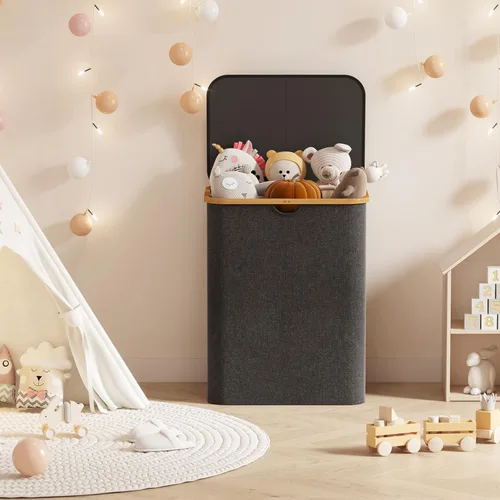 Miniatura 9 de Lifewit Cesta de ropa de 120L con tapa, cestas de ropa para lavandería con asas de bambú y una bolsa de lavandería extraíble, cesta plegable grande