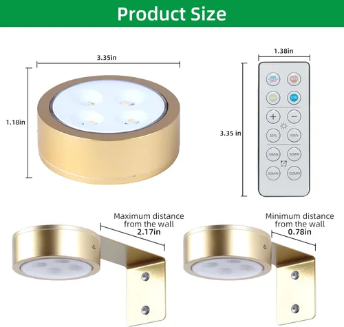 Miniatura 6 de Paquete de 2 luces inalámbricas para cuadros de pared, luz para cuadros recargable que funciona con batería con control remoto, luz regulable