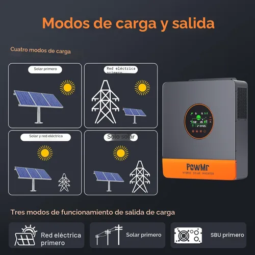 Miniatura 5 de PowMr Inversor solar híbrido de 5000 W 48 V CC a 110 V/120 VAC, inversor de fase dividida de 5200 W con controlador MPPT de 100 A, entrada