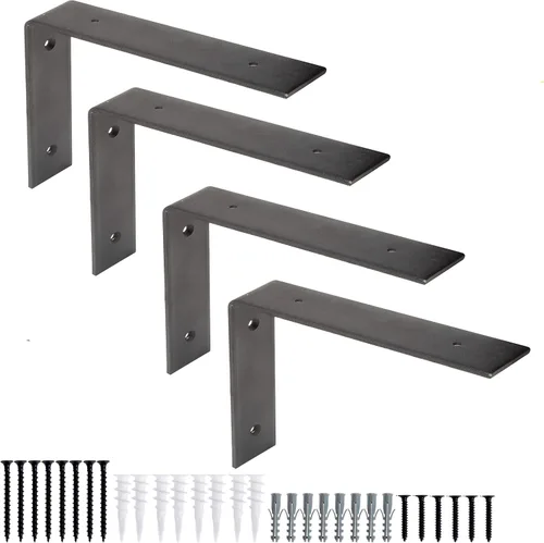 Ilyapa Soportes de estante flotantes resistentes, paquete de 4, hierro rústico, soportes de estante de metal negro de 6 x 10 pulgadas para estantes