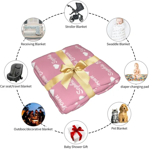 Miniatura 7 de Manta personalizada para bebé niña y niño con diadema de lazo y sombrero, manta personalizada con nombre para bebé, regalos para recién nacidos