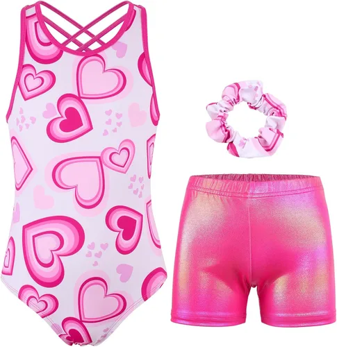 Miniatura 42 de MODAFANS Leotardos de gimnasia para niñas brillantes para bailar ballet, pantalones cortos con espalda cruzada