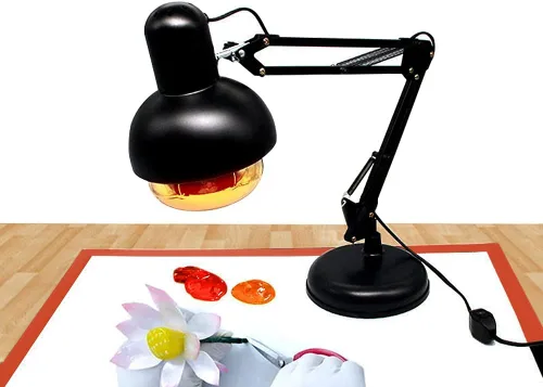 DUEBEL Lámpara de calefacción Isomalt con bombilla E27, soporte de lámpara plegado y torneado, luz de calentador isomalt para panadero, confitero
