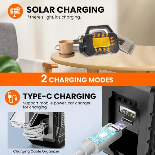 Miniatura 6 de linterna solar, linterna multifuncional solar, linterna LED, cargador de teléfono celular, carga USB, adecuada para el hogar, pesca, camping al aire
