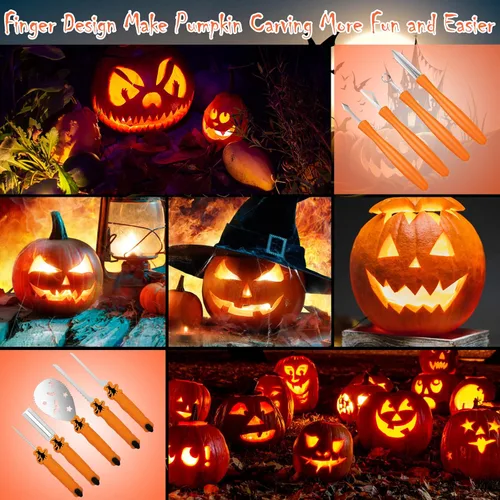 Miniatura 7 de Kit de tallado de calabaza para Halloween, juego profesional de tallado resistente, herramienta de escultura de acero inoxidable cuchillo