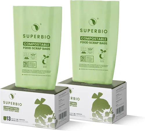 Miniatura 9 de SUPERBIO Bolsas Compostables para Restos de Comida con Asa de Corbata de 1.6 Galones Para Contenedor de Compost de Encimera, Bolsas Pequeñas de 50