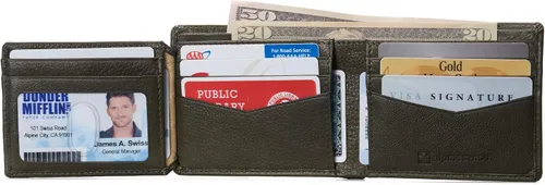Miniatura 5 de Alpine Swiss RFID - Cartera de piel con 2 compartimentos para documentos de identidad, con ventana dividida, sección para billetes, en caja