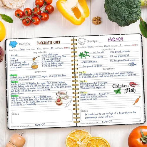 Miniatura 2 de LuBudingJoy Cuaderno de recetas en blanco para escribir en tus propias recetas, página completa de Sprial de tapa dura, organizador de recetas