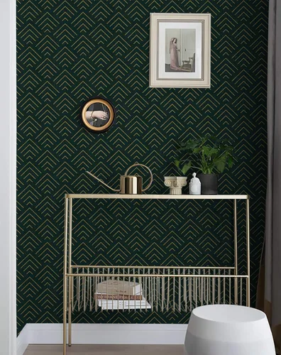 Miniatura 2 de Heroad Papel tapiz autoadhesivo para despegar y pegar, 393 x 17.3 pulgadas, papel tapiz geométrico verde oscuro y dorado, papel adhesivo