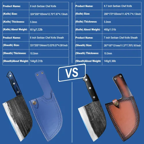 Miniatura 7 de XYJ Auténtico desde 1986, Cuchillos de Carnicero Forjados Antiguos, Cuchillo de Chef Serbio con Funda, Cuchillo Pequeño, Cuchilla China para Azul